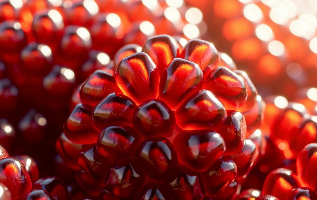 Textura organică a rodiei simbolizând vitalitatea celulară